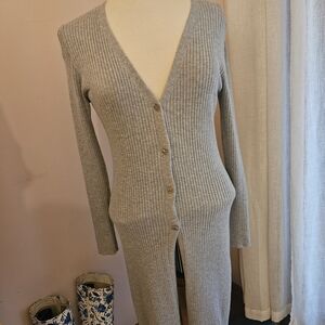 *3 For $30* Gray Ribbed Button-Up Maxi Long Cardigan
